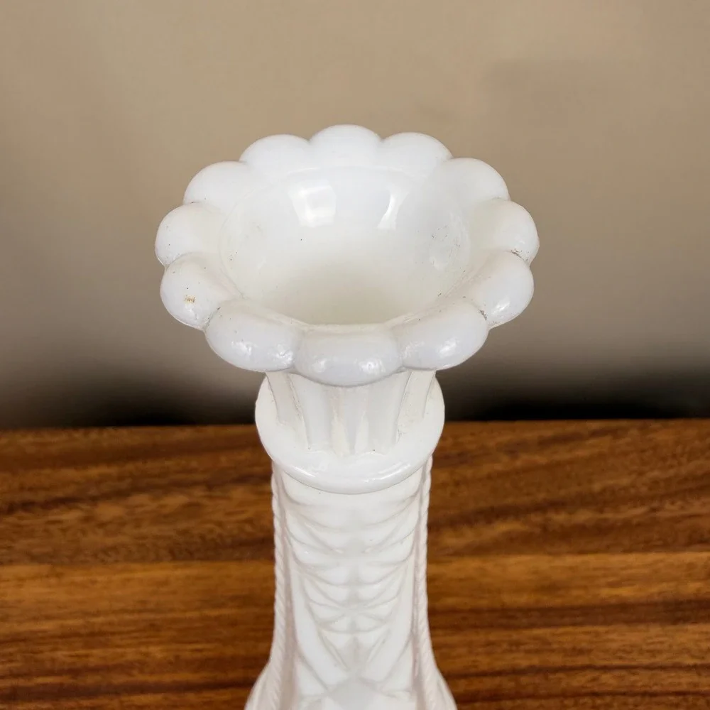 Anchor Hocking Milk Glass Bud Vase Stars and Bars White VTG 9 Inch Mid Century